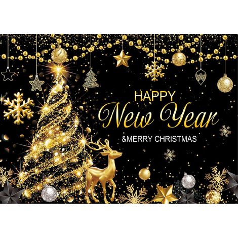Fotografischer Hintergrund 210x150cm Weihnachtsbaumkugeln Silvester schwarz gold (1/5)