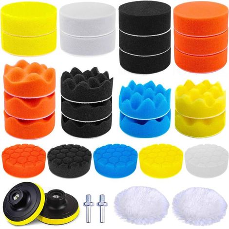 Bardusch Kit de polissage automobile 31 pièces, 25 tampons de polissage de 7,6 cm, 2 adaptateurs M10, tampons de polissage en laine, disque de polissage, idéal pour polir et cirer les voitures (1/5)
