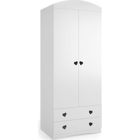 Armoire enfant blanche 2 portes et 2 tiroirs orné de cœurs Myra (1/5)