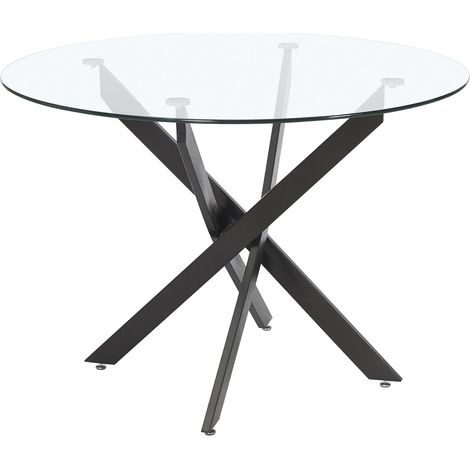 Home Heavenly® - Mesa de comedor redonda de cristal DAN, de 110 cm diámetro x 73 cm altura. 4 Patas entrecruzadas. Color : Pata Negra (1/4)