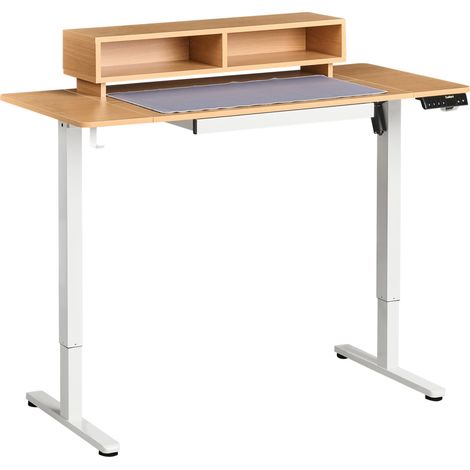 Escritorio de altura regulable eléctrico para usar de pie o sentado moderno 120 x 60 cm puerto USB tablero marrón y patas blancas Lucama (1/5)