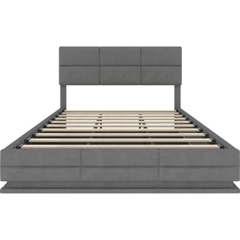 Lit coffre 180x200 cm en velours gris avec tête de lit réglable, LED, ports USB et Type-C (1/5)