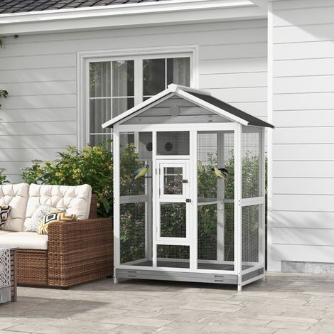 Cage, en bois, imperméable, 112 x 68 x 154 cm, pour maison et usage quotidien, avec 4 perchoirs, toit en asphalte, format pratique