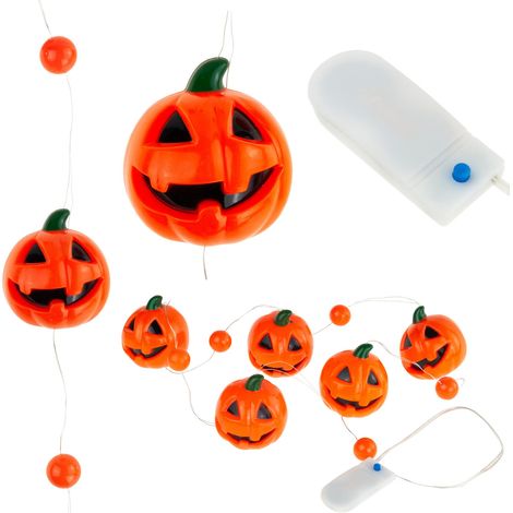 Guirnalda de calabazas de Halloween, naranja, cadena LED brillante, calabazas, 5 piezas, longitud 110 cm (1/5)
