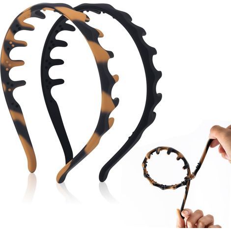 Serre Tête Femme Silicone, 2 Pièces Accessoire Cheveux Ondulé, Bandeaux en Z Forme Antidérapant, Peigne à Cheveux Bandeaux avec Dents en Forme de U, pour Lecture, Maquillage et Sport (1/5)
