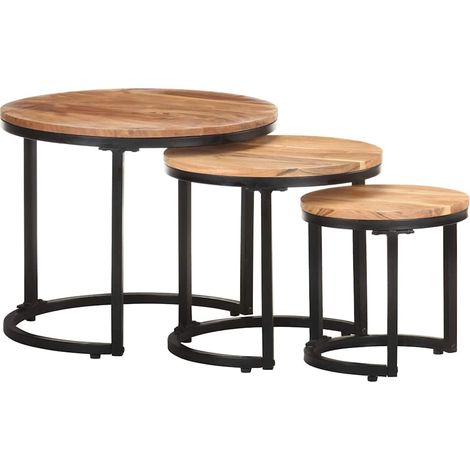 Tables d'appoint 3 pcs-Table basse-Table Salon Bois d'acacia solide 416029 (1/5)
