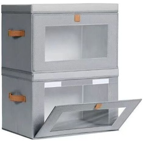 Boîte de rangement pour vêtements grise 423028cm 2 grandes armoires avec couvercle avec poignée et fenêtre boîte décorative pliable (1/4)