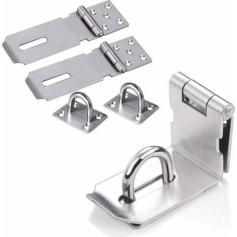 royaluxe - Cadenas Loquet de Porte Cadenas en Acier Inoxydable Moraillon Cadenas Verrou Porte Chambre Hasp Fermoir Verrou de Porte de Portail Verrou pour Portes Armoire Tiroir Placard-Argent,,2Pcs (1/5)