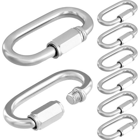 Lot de 8 Maillon Rapide M6 - Acier Inoxydable 304 - Mousqueton à Verrouillage Robustes Jusqu'à 280 kg - Accessoires pour Chaîne, Porte-Clés et Plus (1/5)