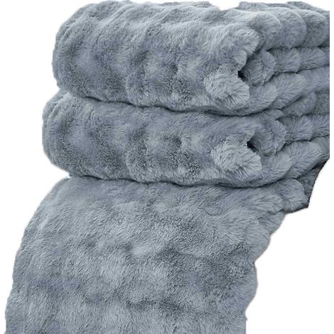 Luxuriöse Plüschdecken – Gemütliche, weiche und flauschige Sofadecke aus Kunstfell – Minky-Decke, ideal für kalte Nächte (arktisches Blau und Grau)