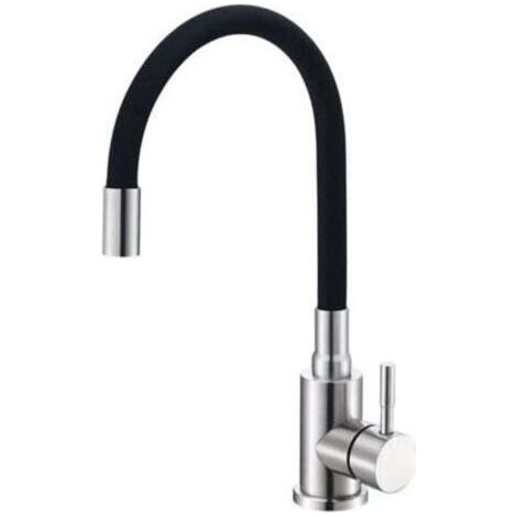Robinet Cuisine Mitigeur Noir Bec Flexible 360° Acier Inoxydable Économie d'Eau Design Moderne Poignée Unique