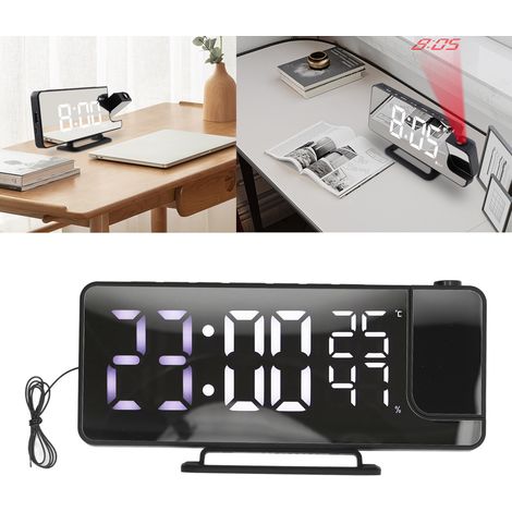 Réveil projecteur, radio, affichage de la température et de l'humidité, rechargeable, capteur de lumière automatique, six niveaux de luminosité, réveil électronique de chevet. (1/5)