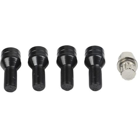 Lot de 4 boulons de roue en acier avec écrous M14 x 1,25, clous de roue antivol haute résistance, finition noire, 4 pièces (1/5)