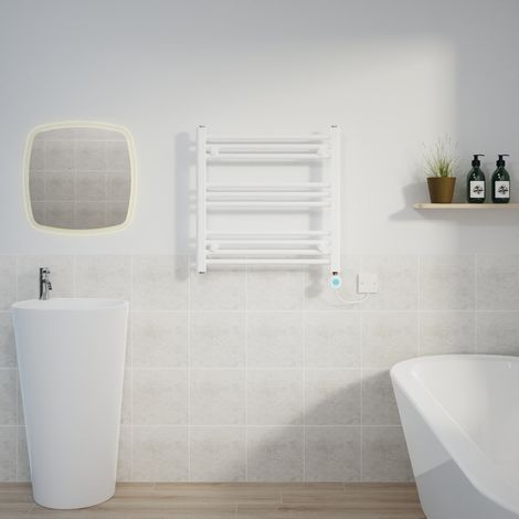 Thermostatic Towel Rail Straight Timer White 600x600mm
