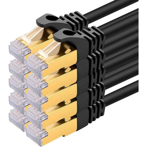 Câble réseau CAT 7 - 10 x 0,5 m - 10 Gbit/s - Câble patch RJ45 LAN - Câble Ethernet SFTP PiMF - Blindage en cuivre - Câble Ethernet - 50 cm - Pour commutateur LAN DSL, routeur, panneau de