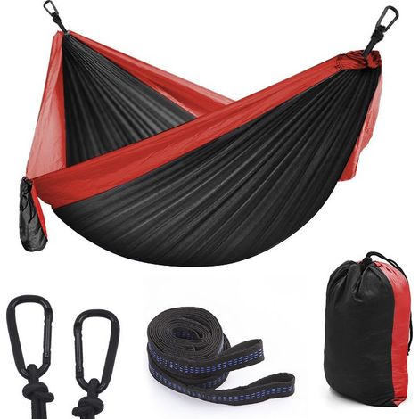 Hamac d'extérieur de Camping, 300 x 200cm Ultra léger Hamac de Camping, hamac de Jardin Portant 300kg, Hamac de Voyage avec 2 x Mousquetons, 2 x Sangles de Nylon pour Voyage Jardin - rouge (1/5)
