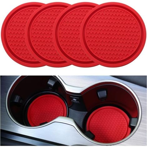 Set of 4 Universal Non-Slip Coasters Integrated into Car Coasters, Car Interior Accessories, Red (1/5)