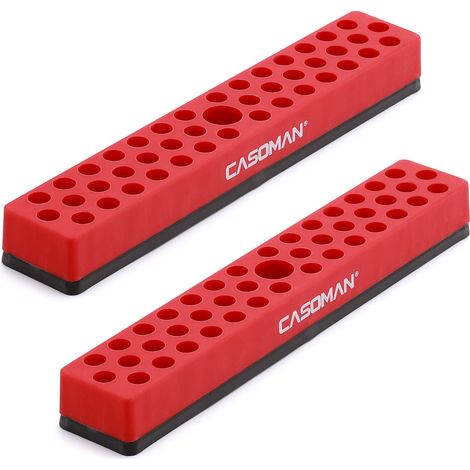 CASOMAN 2 organizer per punte esagonali da 1/4" con base magnetica, colore rosso, 86 fori, con forte base magnetica, organizer per punte magnetiche per la tua specialità (1/4)