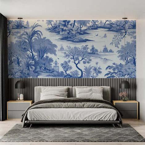 Papier Peint Japonais - Paysage Bleu Traditionnel - 150 x 250 cm (1/2)