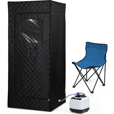 Jiubiaz Sauna de vapor portátil 1200 W, cabina individual de 90 x 90 x 180 cm, generador de 3 L, 9 niveles de temperatura, temporizador de 10-99 min (1/5)