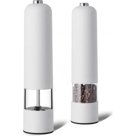 Sel et poivre Moulin électrique - blanc batterie rouge moulin à épices, rugosité réglable, gadgets pour la cuisine à la maison (1/4)