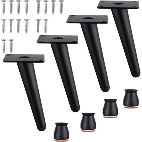 Pieds de Meuble - Métal 15 cm - Charge Max 300 kg - Antidérapants avec Tapis en Silicone - Pour Canapé Lit Table - Noir - 4 Pièces (1/5)