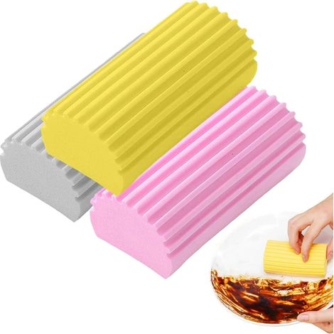Lot de 3 éponges Clean Duster pour fenêtres, rampes, stores, fentes de porte, canapés (gris, rose, jaune) (1/5)