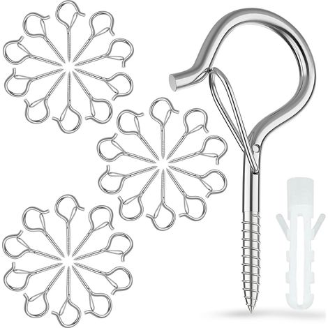 30 Pièces Crochets À Vis, Crochets À Vis Avec Verrouillage, Crochets De Plafond Pour Paniers À Plantes, Nichoirs, Carillons Éoliens Et Lumières, Crochets Muraux Pour Intérieur Et Extérieur Argent (1/5)