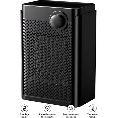 Mini radiateur soufflant électrique de table 1200W noir prise US noir réf 6547 16 × 13 × 25 cm 1,08 kg – Livraison gratuite