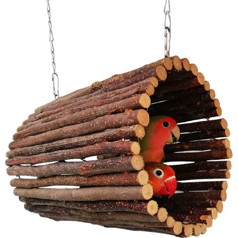 Tunnel Suspendu pour Perroquets en Bois, Hamac Résistant à l'usure pour Oiseaux, Maisons d'oiseaux Extérieur, Jouet à Suspendre pour Perruches, Inséparables, Jeux d'escalade et de Mastication