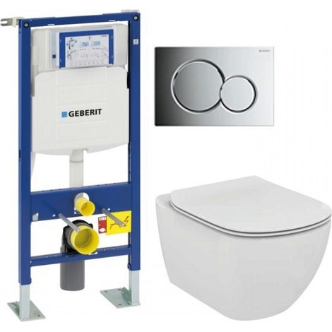 Pack WC suspendu AquaBlade TESI – Bâti-support Geberit UP320 – Plaque de déclenchement Sigma chromé brillant – Chasse d'eau 6/3L (1/6)