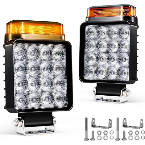Phare de Travail LED 2-en-1, 18W 12V 24V Flood, Blanc et Orange, 2 Pièces 10 Modes Flash, Fonction Mémoire, IP68 Étanche, Boîtier Aluminium, pour Tracteur, Camion, Pelle, 4x4 (1/5)