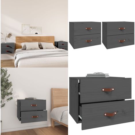 Wand-Nachttische 2 Stk. Grau 50x36x40 cm - Wand-Nachttisch - Kiefernholz Möbel - Grau - Wohnzimmer Deko - Schlafzimmer Einrichtung - Home & Living (1/5)