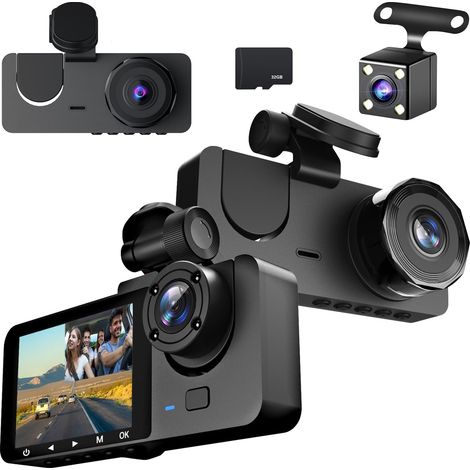 1080P Dashcam Auto vorne hinten innen, mit 32 GB SD-Karte, Autokamera mit Parküberwachung, Bewegungserkennung, 170° Weitwinkel, 3 Kanäle 24 Stunden (WiFi-Version)