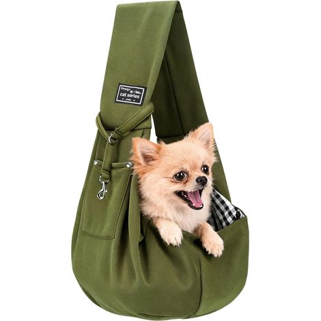 Bolsa transportadora reversible para perros y gatos de hasta 7 kg, color verde militar, tejido transpirable, diseño reversible, adecuada para mascotas pequeñas y medianas, práctica para viajes, metro, (1/5)