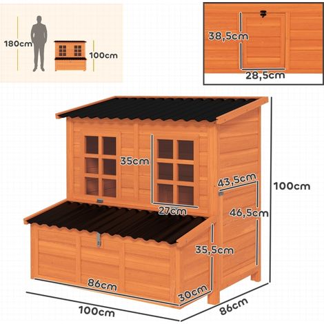 Poulailler nid 4-6 poules, toit imperméable, bois sapin, plastique, 100x86x100 cm, coloris orange (1/5)