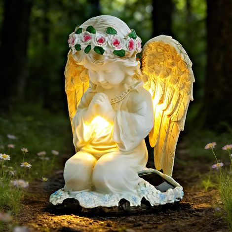Luci solari Angeli in preghiera IP44 Statue da giardino solari impermeabili 68 ore Tomba di angeli per la decorazione del giardino per patio, prato, cortile, funerale (1/5)