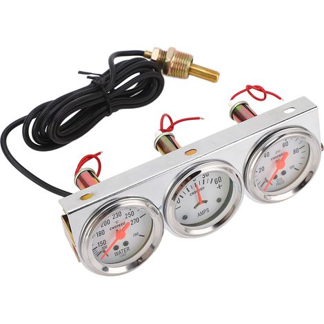 52 mm (2 Zoll) 12-V-Universal-Messgerät-Set für die Kfz-Nachrüstung – Weiße Oberfläche – Hydraulikdruck, Wassertemperatur, Stromstärke – Dreifach-Kombinationsinstrument mit Sensor (1/5)