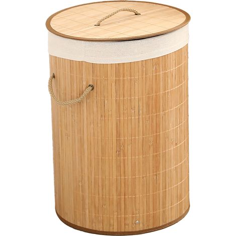 Panier à linge pliable en bambou, grande capacité, rond, couleur originale. (1/5)