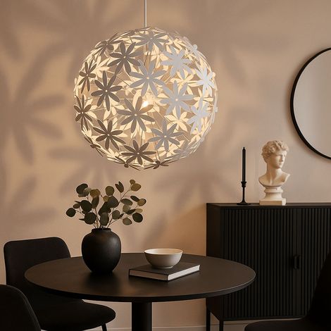 Pendelleuchte Esstischleuchte Hängeleuchte Wohnzimmer zum Stecken in Blütenform, Kunststoff weiß, 1x E27, DxH 60x150 cm