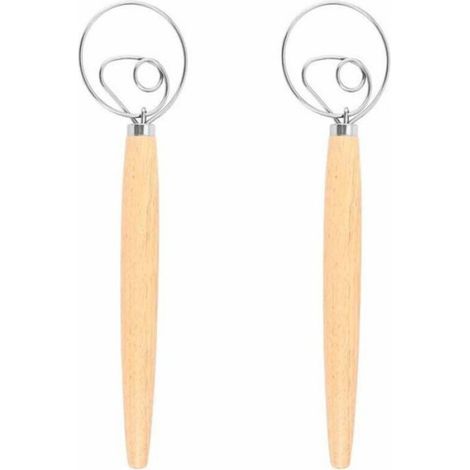 Fouet Danois - Acier Inoxydable - 33 x 8 cm - Poignée Bois Chêne - Ergonomique - Lot de 2