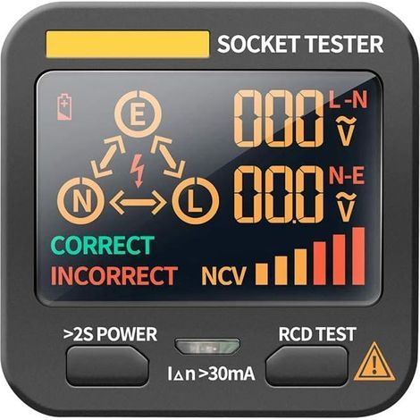 Spannungsprüfer, digitales LCD-Display, Smart-Plug-Tester, EU-Stecker, FI-Schutzschalter-Detektor, Netzstecker-Polarisationselektroskop, Phasenprüfer (1/5)