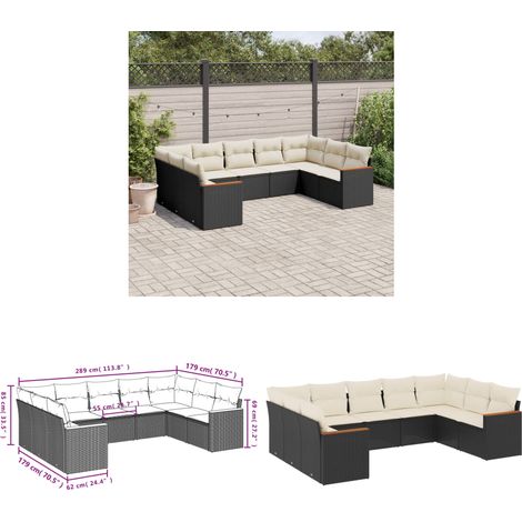 9-tlg. Garten-Sofagarnitur mit Kissen Schwarz Poly Rattan - Gartenmöbel - Rattan Möbel - Outdoor Sofa - Lounge Set - Esszimmergarnitur - Home & Living (1/3)