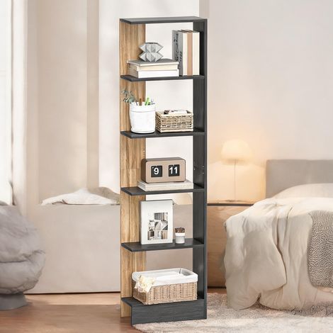 Bibliothèque en bois 5 étagères Noir et Chêne 45 x 21 x 170 cm (1/5)