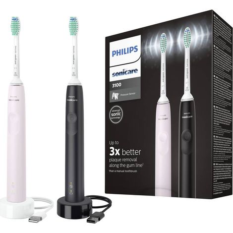 Philips Spazzolino Elettrico Sonico Serie 3000 Kit Nero-Rosa (1/5)