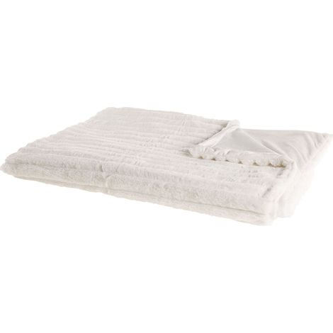 Plaid Couvre Lit Polaire Doublé 150 x 200 cm en Tissu Blanc Cassé Ultra Doux au Toucher Idéal pour Habiller un Canapé ou Comme Couverture Beliani