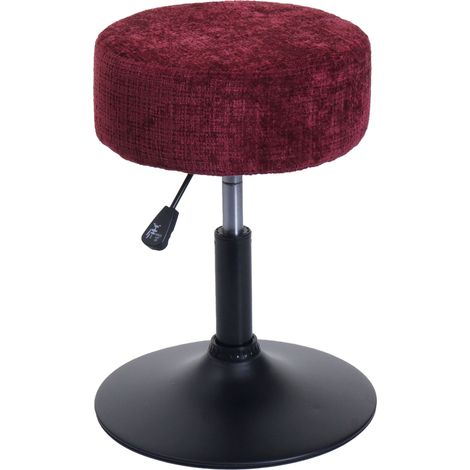 Tabouret HWC-C22, tabouret de maquillage, réglable en hauteur pivotant Ø 37cm Tissu Chenille (465g/m²) MVG  bordeaux