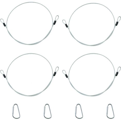 4 Pièces Câble de Sécurité, 100 cm avec Mousqueton, Cordelette Antivol en Acier Inoxydable 30 kg, Cable Acier pour Éclairage, Vélo, Corde de Fixation, Elingue Sécurisée, Chaine de Protection (1/5)
