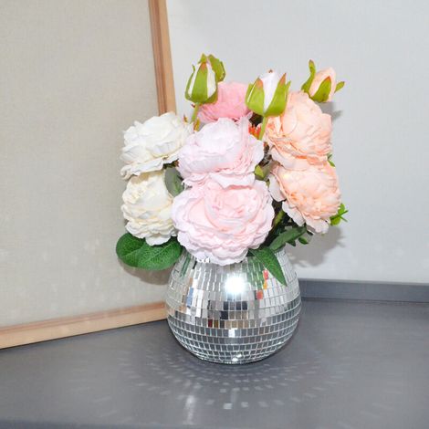 Pot de fleurs disco - Petit vase à facettes - Boule à facettes - Boule à facettes - Pot à fleurs - Décoration pour fête, bureau, cuisine - Argenté - 10 x 12 cm (1/5)