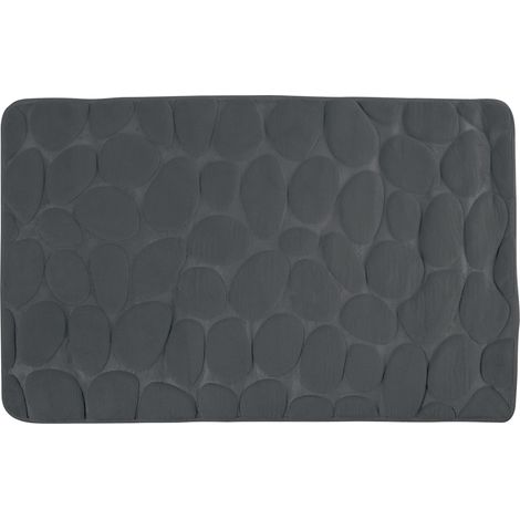 Tapis d'Entrée et de Bain – Mousse à Mémoire de Forme Hydrophile – 40 x 60 cm – Gris Foncé – Motif Galet – Fibre Superfine Antidérapant et Doux – Pour Salle de Bain et Baignoire